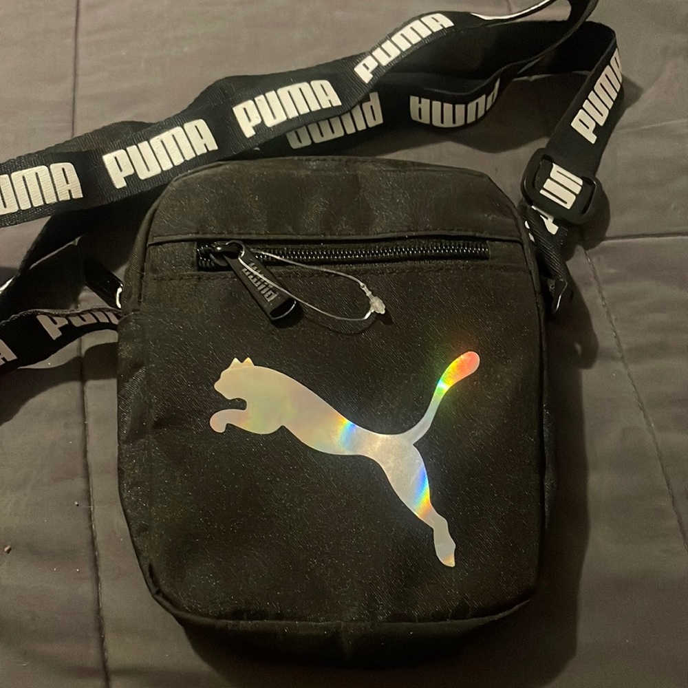 Puma Black Mini Crossbody Bag Purse With Zipper Graphic NWOT